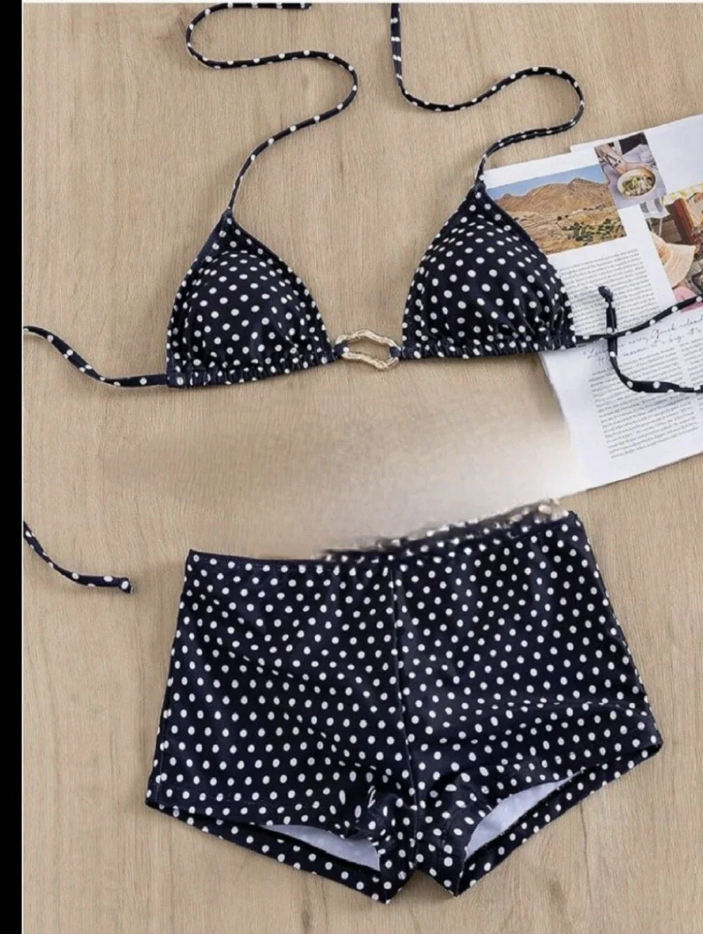 Polka Dot Black & White Triangle Bikini Top - Women Swim. Size XS. NWOT.